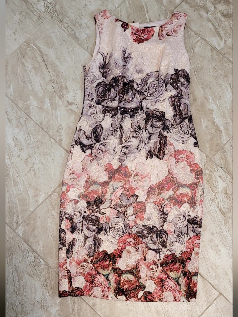 Adrianna Papell Pink and Black Floral Pencil Dress